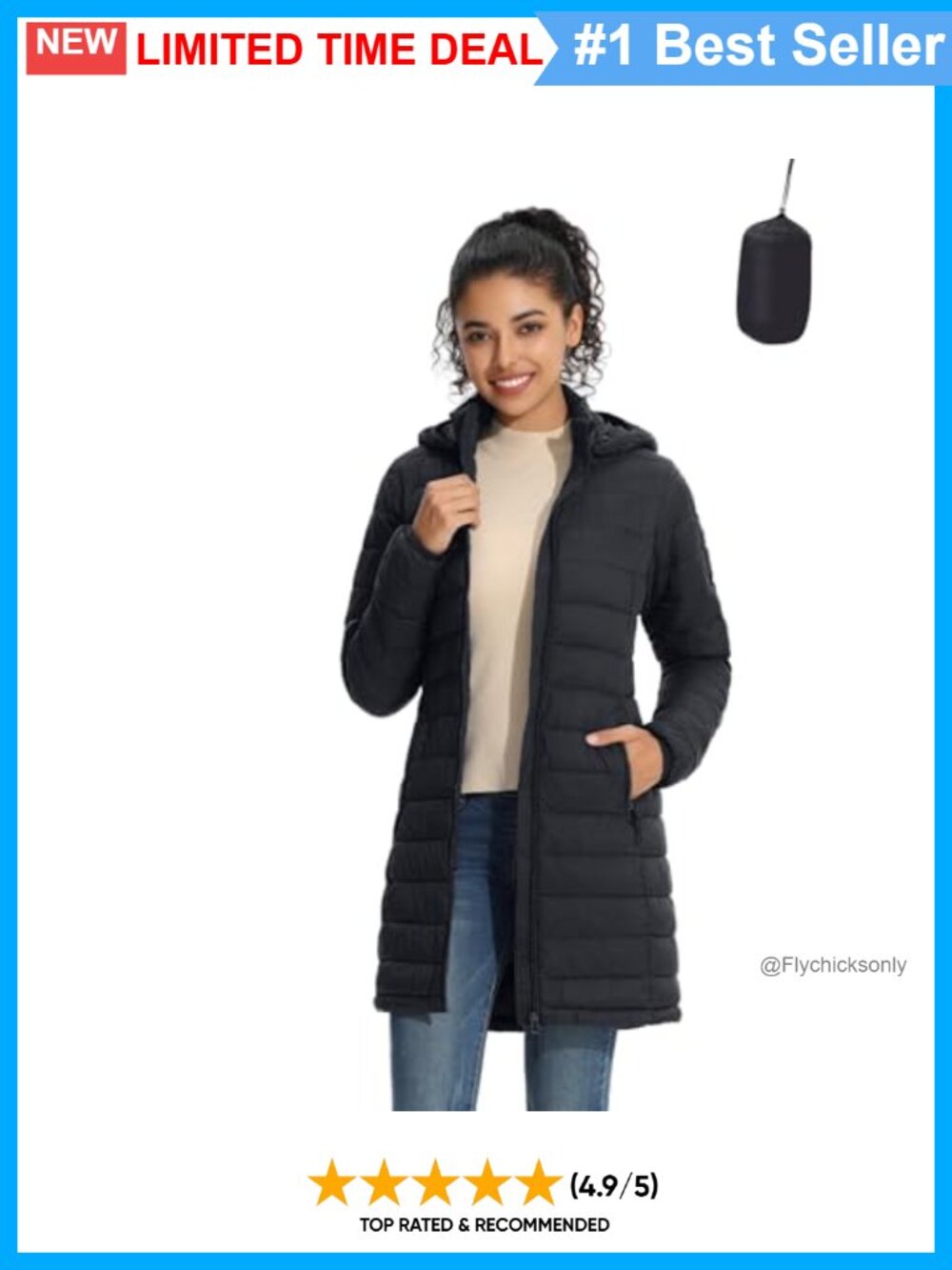 Packable Women's Puffer Coat Lightweight Water-Resistant Detachable Hood Quilted